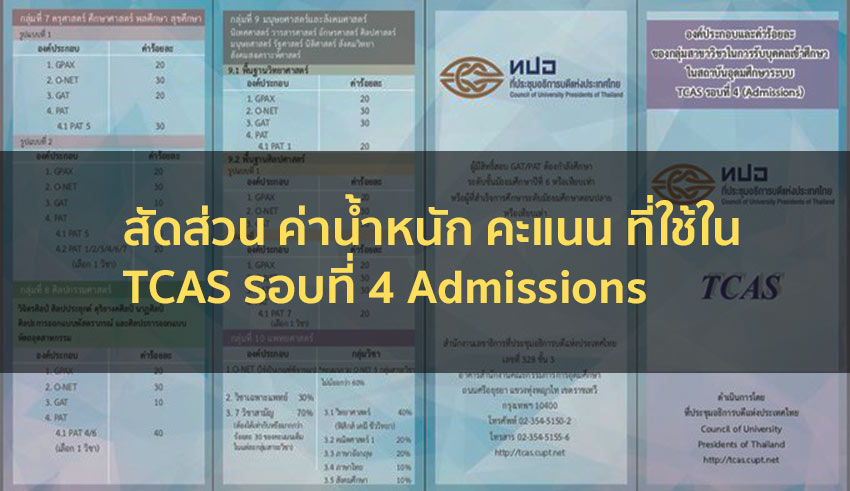 สัดส่วนคะแนน และค่าน้ำหนัก คะแนน ที่ใช้ใน TCAS รอบที่ 4 Admissions
