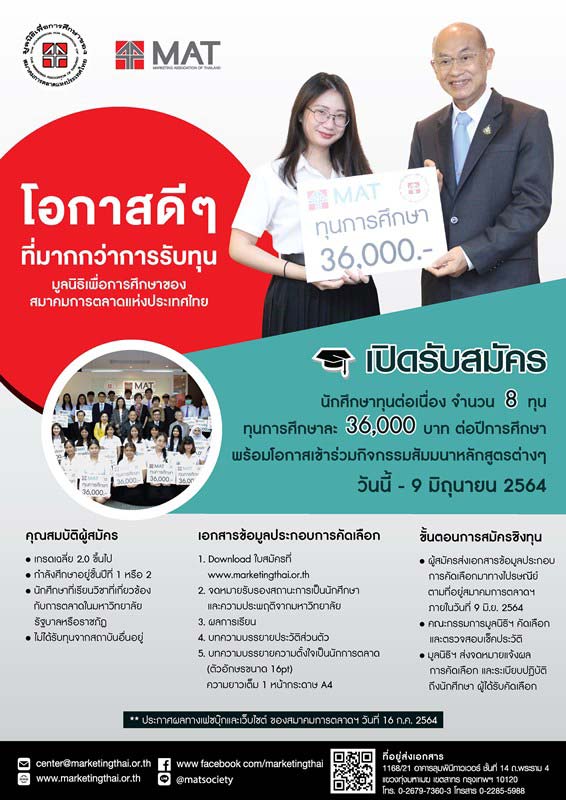 ทุนการศึกษา ของมูลนิธิการตลาด 64